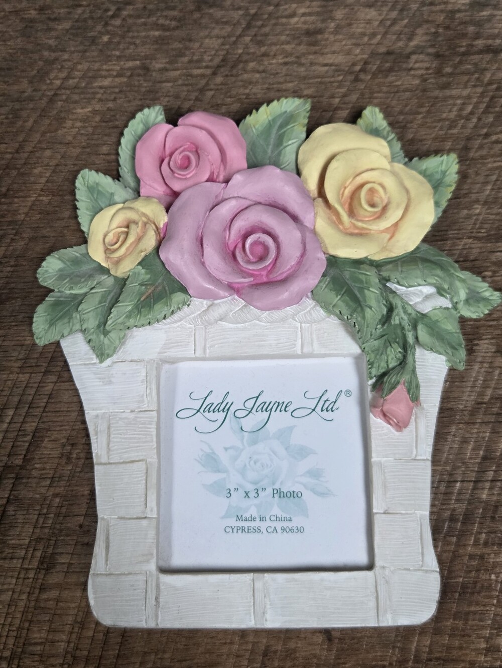 Beautiful Vintage Lady Jayne Ltd. Pink and Yellow Rose 3x3 Photo Frame ~ Bin P